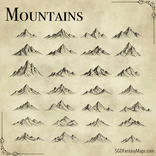 Terrain Asset Pack #2 - Inky Mountains and Hills - SGD Fantasy Maps
