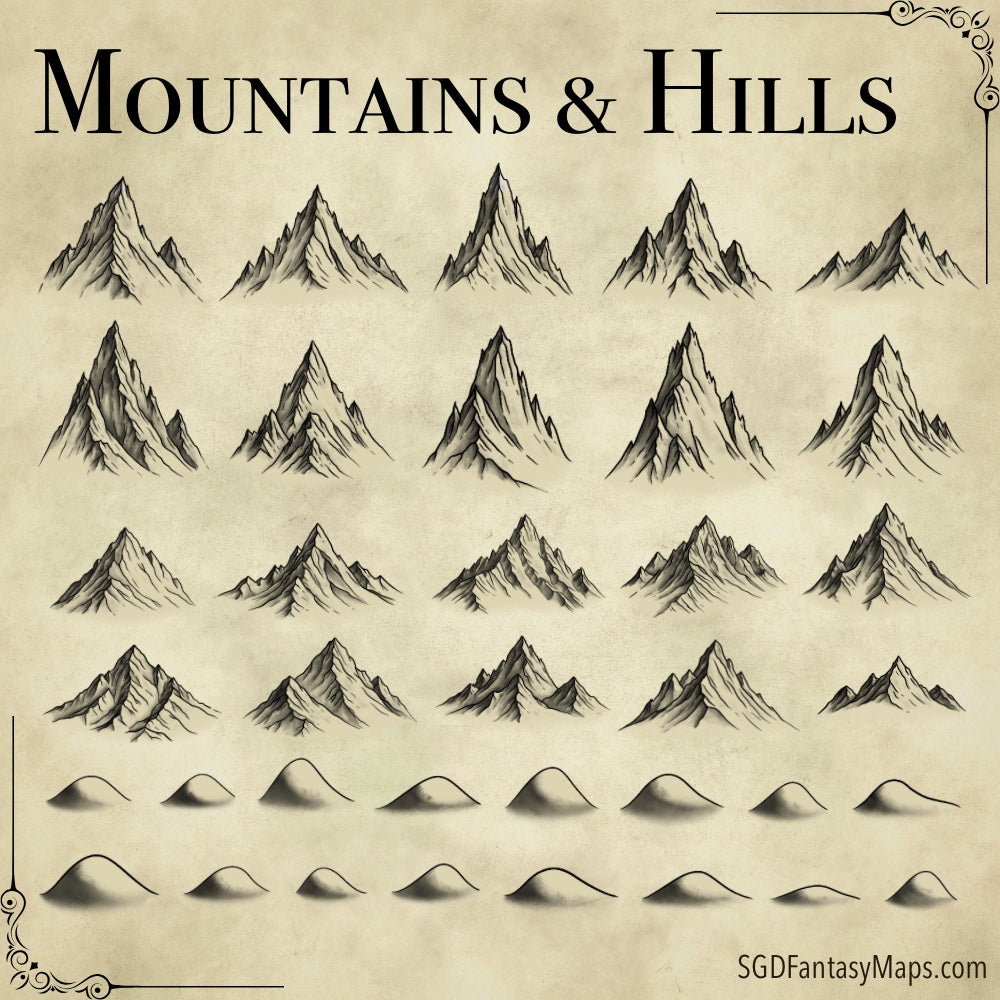 Terrain Asset Pack #2 - Inky Mountains and Hills - SGD Fantasy Maps