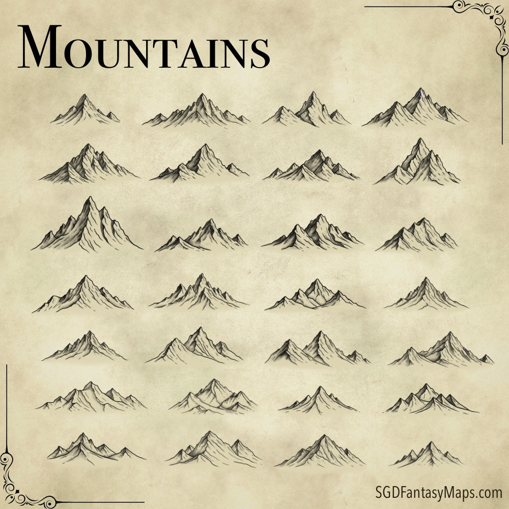 Terrain Asset Pack #2 - Inky Mountains and Hills - SGD Fantasy Maps
