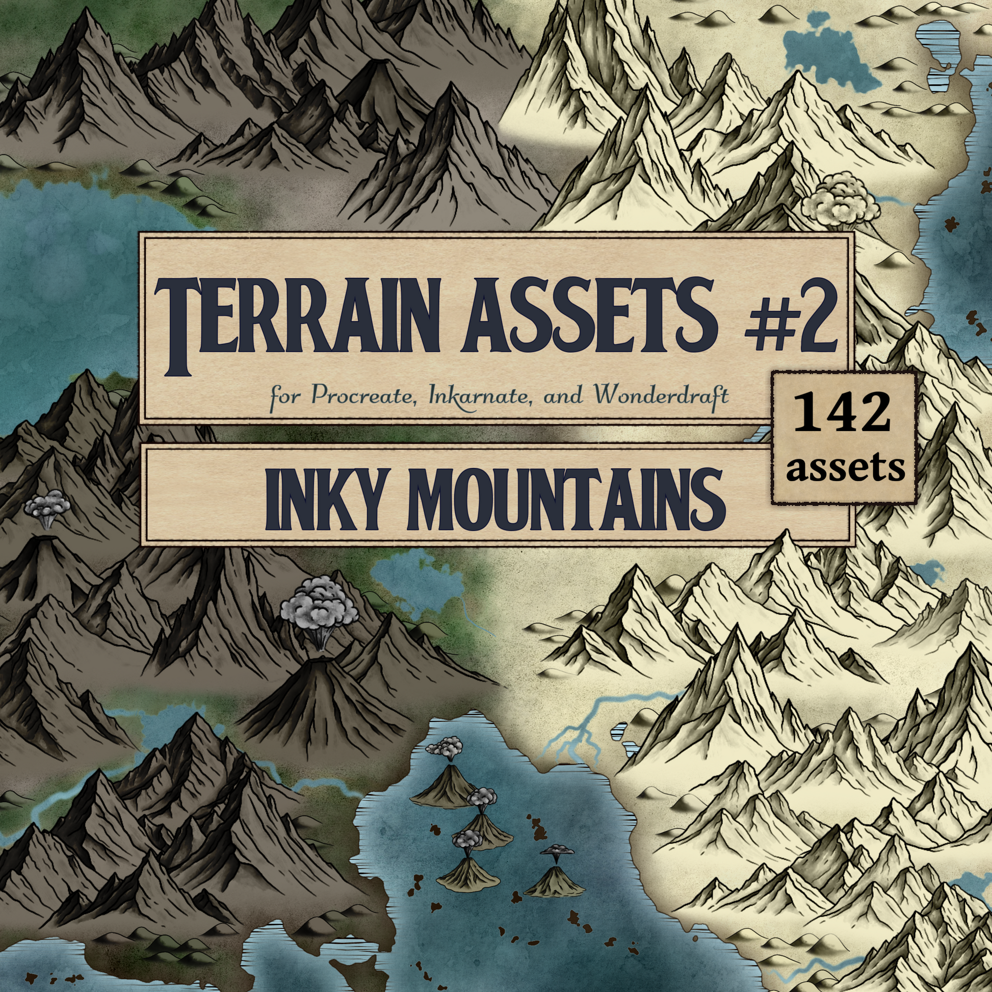 Terrain Asset Pack #2 - Inky Mountains and Hills - SGD Fantasy Maps