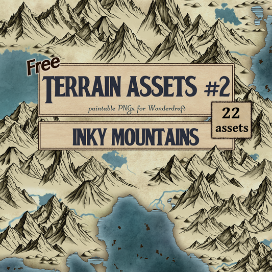 Free Assets #11 - Terrain Asset Pack #2 - Inky Mountains and Hills - SGD Fantasy Maps